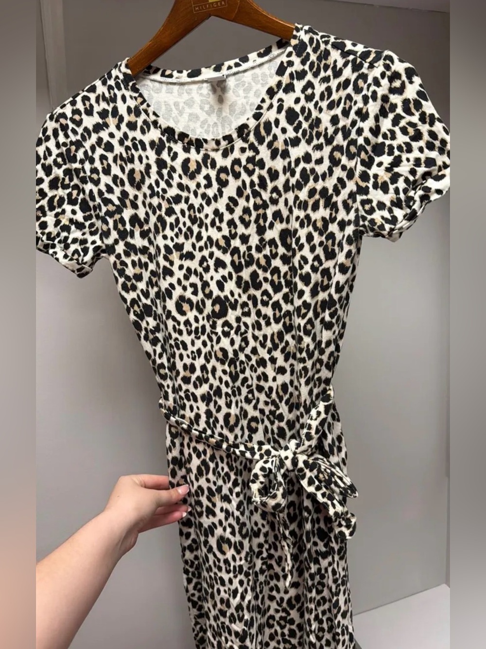 Leopard Print Dress with Tie Waist - Black & Cream